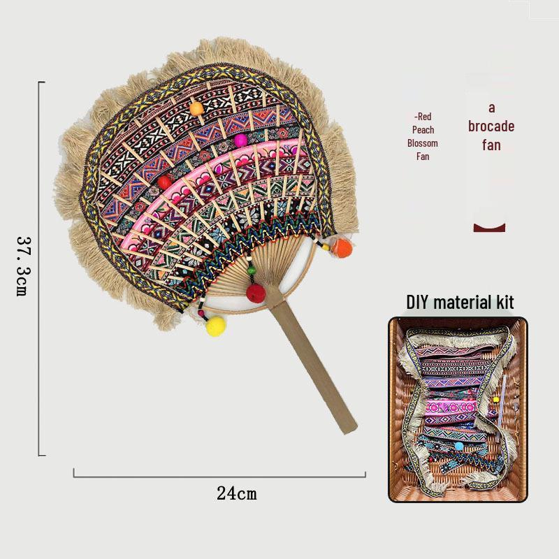 Zhuang Brocade Bamboo Fan Material Kit - Intangible Cultural Heritage Round Fan for Kindergarten