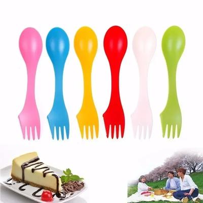 6 Adet Açık Hava Spork 3'ü 1 Arada Kaşık Çatal Kesici Seyahat Kamp Yürüyüş Piknik Gereçleri Plastik Spork Kombo Seyahat Aleti Çatal Bıçak Takımı