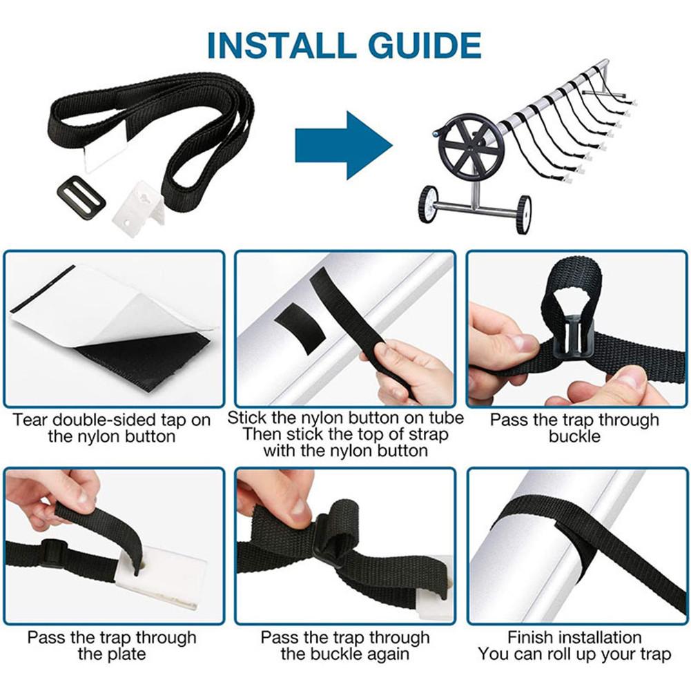 Buckles Pool Cover Roller Straps Nylon Plastic Solar Cover Reel 1 Set 178x2.5cm Accessory Attachment Black White