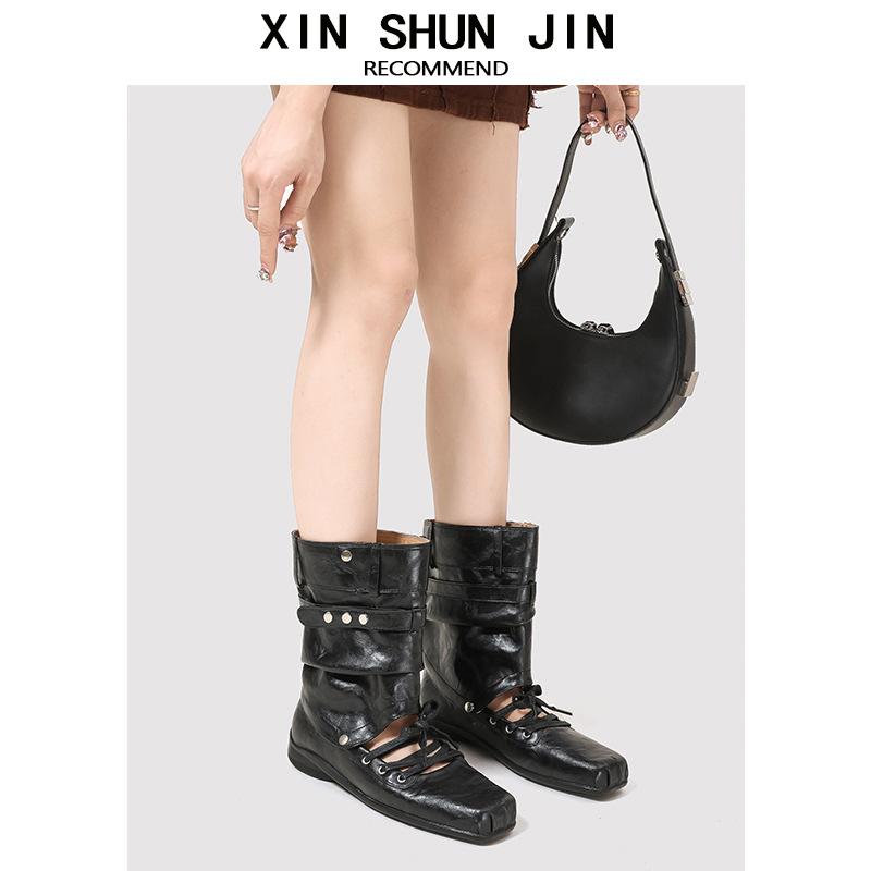Spot Version Removable Two-Wear Ballet Boots Women'S Sports Small Leather Boots Fashion Stacking Boots Martin Boots