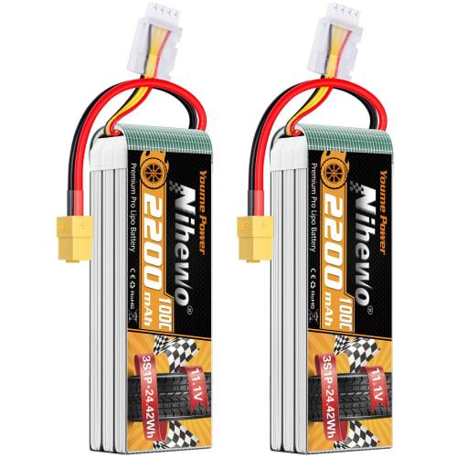 Nihewo 3S LiPo Battery, 11.1V 2200mAh RC LiPo Battery Pack with 100C XT60 Plug for RC Cars, Trucks, Boats, Airplanes, Helicopters, Drones, and FPV Rac