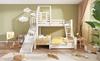 Bunk Bed 90x200 & 140x200 Cm, House Bed with Drawer, Slide and Ladder, Children's Loft Bed, Log Cabin Design, EN747-1:2024 Safety (Without Mattress)