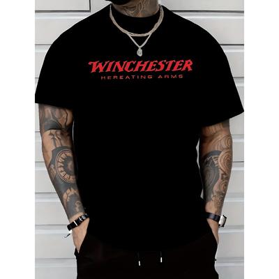 Taglie Europee T-shirt Casual da Uomo a Maniche Corte con Stampa Winchester Repeating Leggera Vestibilità Regolare Girocollo Elastica T-shirt Estiva