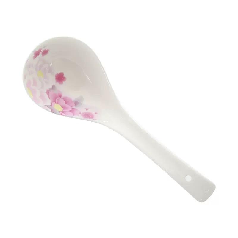 Bone china ramen spoon, pink floral design, porcelain ladle, ceramic serving spoon, catering serving buffet, spoons for cooking