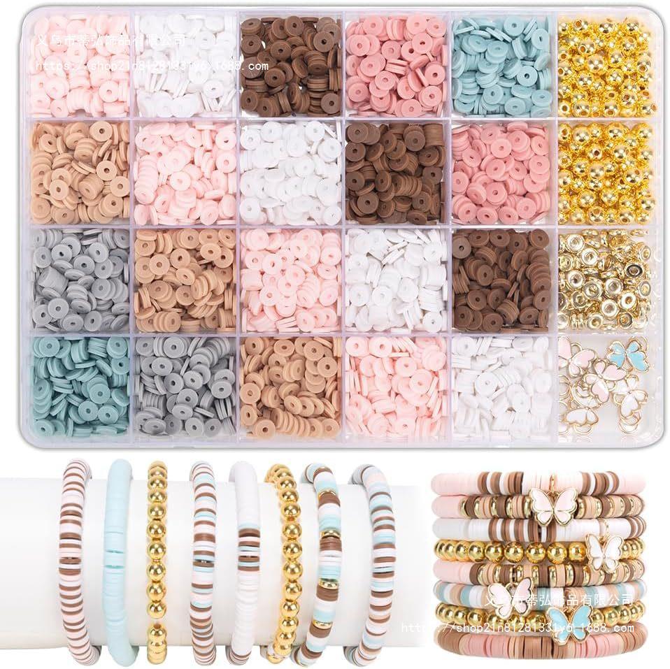 New Diy Children'S Friendship Bracelet Necklace Multi-Color Clay Bead Spacer Accessory Set