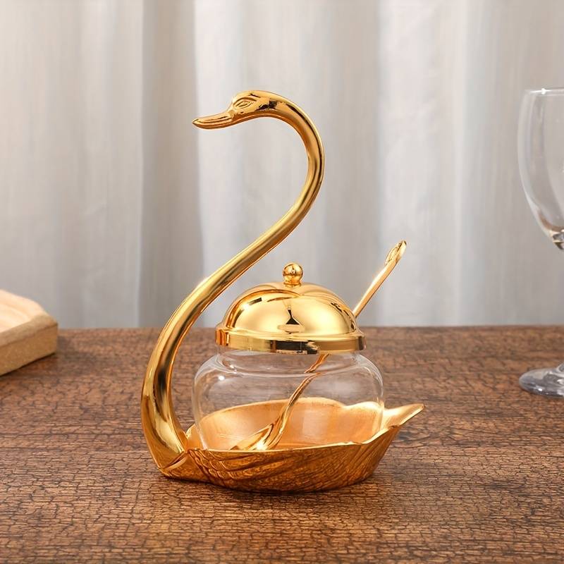 Sugar Cup Creataive Condiment Pot Glass Sugar Cup Fashion Swan Sugar Bowl Modern Spice Box Kitchen Seasoning Jar Kitchen Gadgets