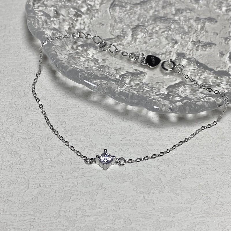 Sterling Thin Chain Bracelet With 14K Gold Plated CZ Stone Geometric Rhombus Design Daily Wear Layering