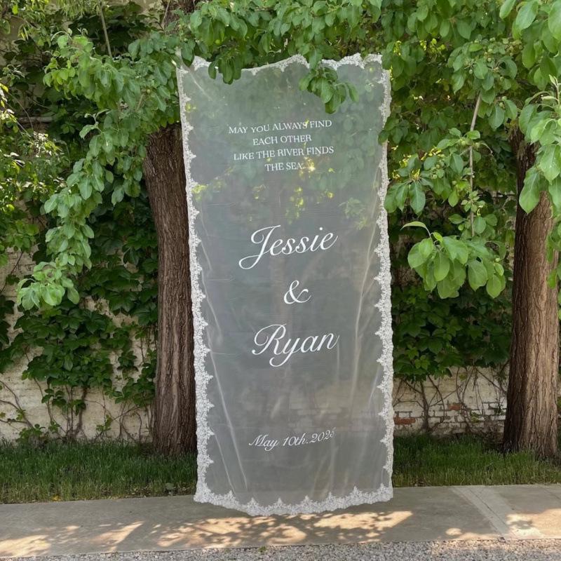 Lace Yarn Wedding Welcome Sign Photo Backdrop Prop