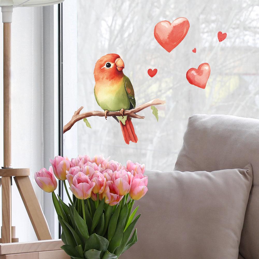 Cute Parrot Heart Window Sticker Glass Window Home Decoration Self-Adhesive Removable