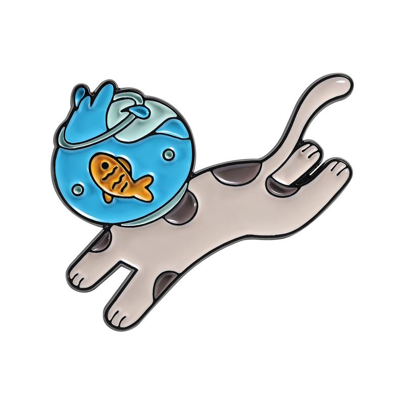 If It Fits I Sits Enamel Pin Cat In Fish Tank Cat Holding Fish Tank Fish Drink Goofy Brooch Lapel Badge Jewelry Gift For Friends