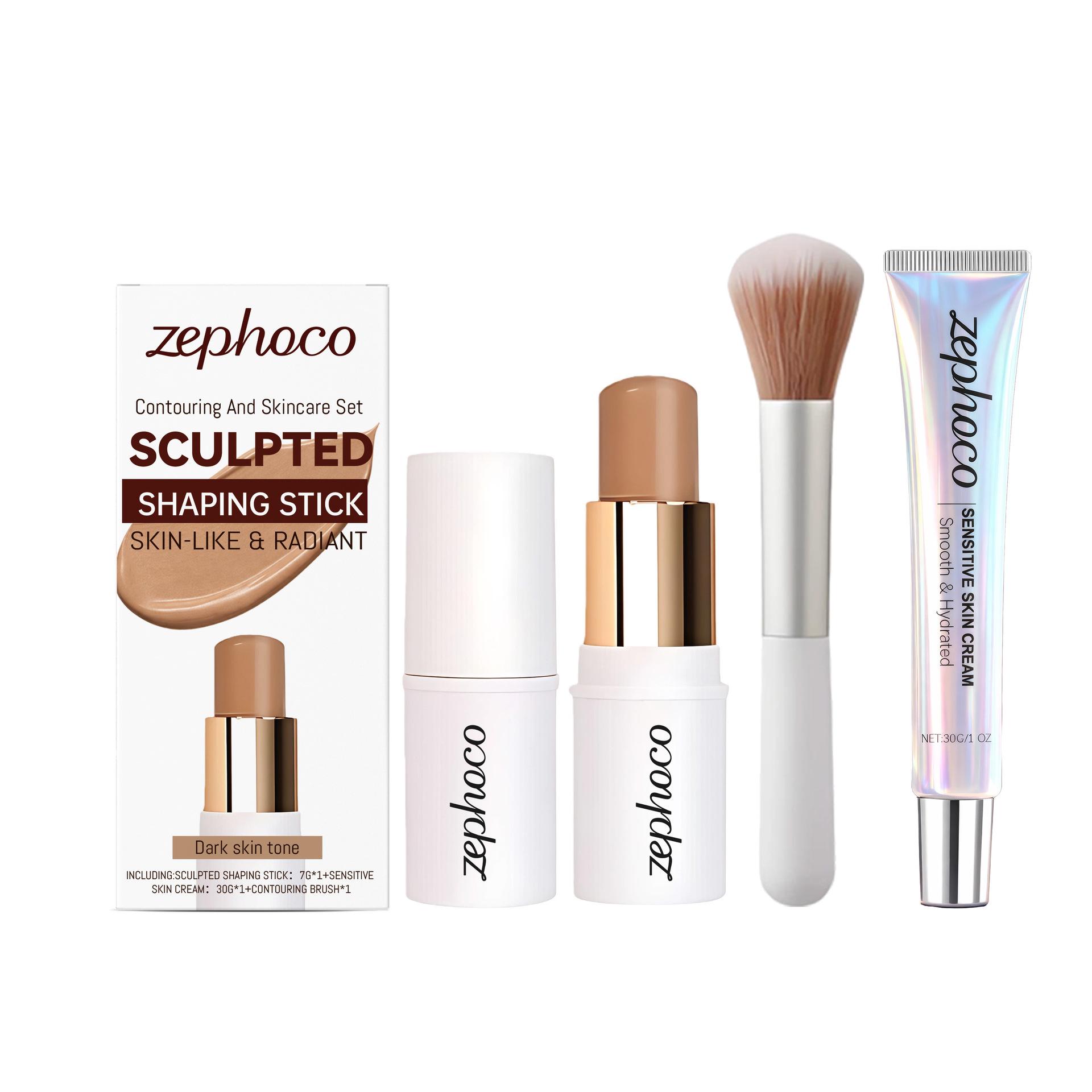 Zephoco Contour Hydrating Series: Natural Sculpting Contour Shadow Set Contour Stick 7g + Cream 30g + Contour Brush
