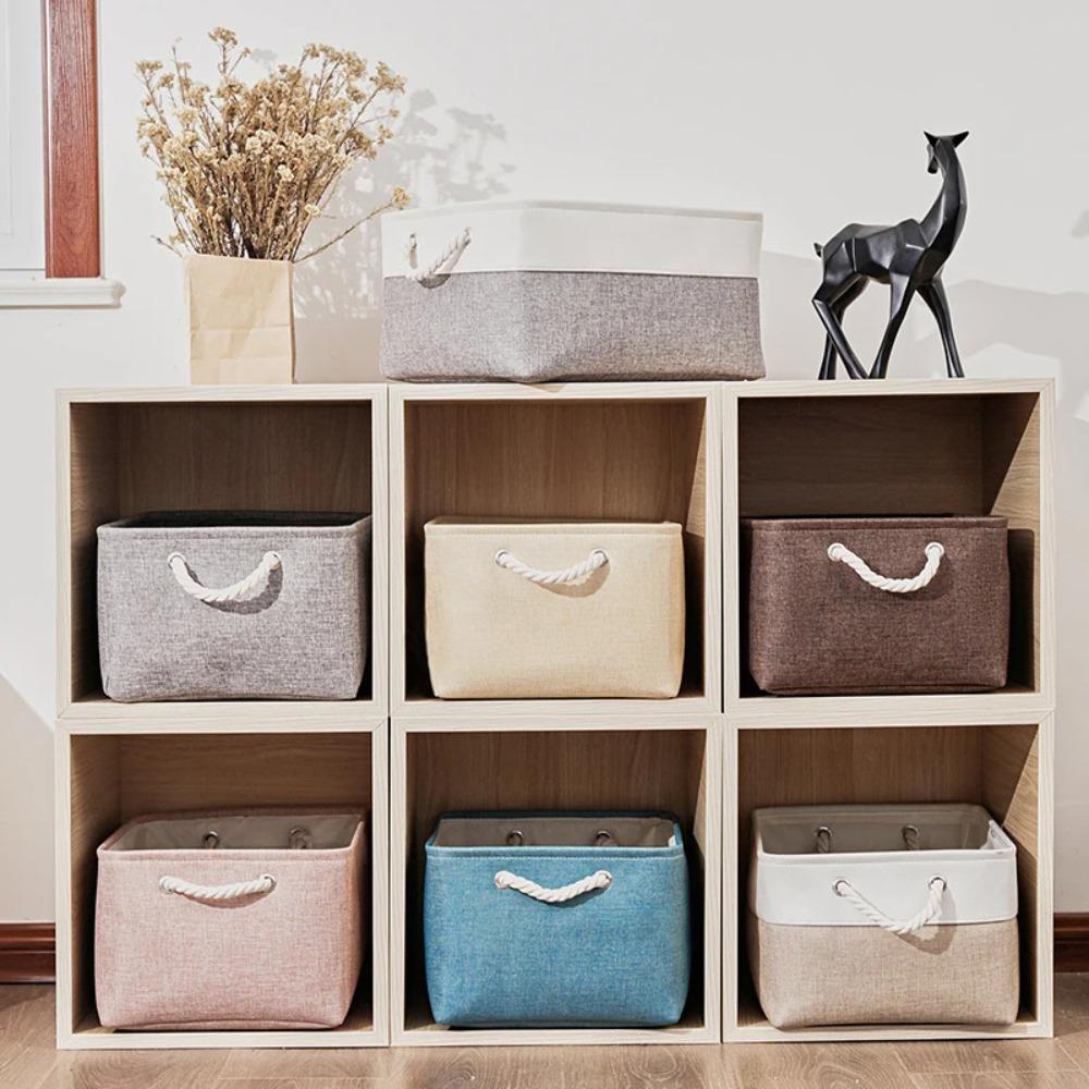 Foldable Linen Fabric Storage Baskets Kids Toys Organizer Clothes and Sundries Storage Box Laundry Basket