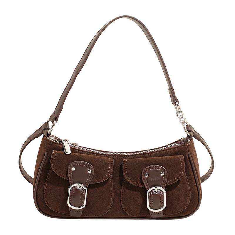 French Niche Design Suede Bag Women's 2025 New Foreign Style Versatile Single Shoulder Underarm Bag Portable Baguette Bag