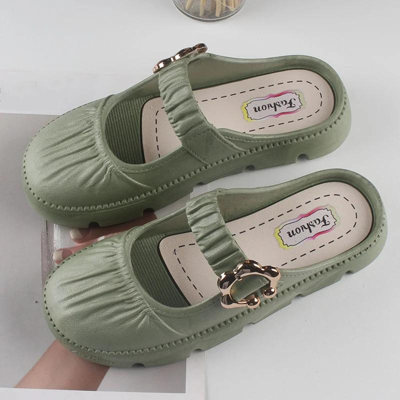 

Women s Summer PVC Slippers Fashion Thick Soled Solid Color Beach Sandals 36-37 зелёный