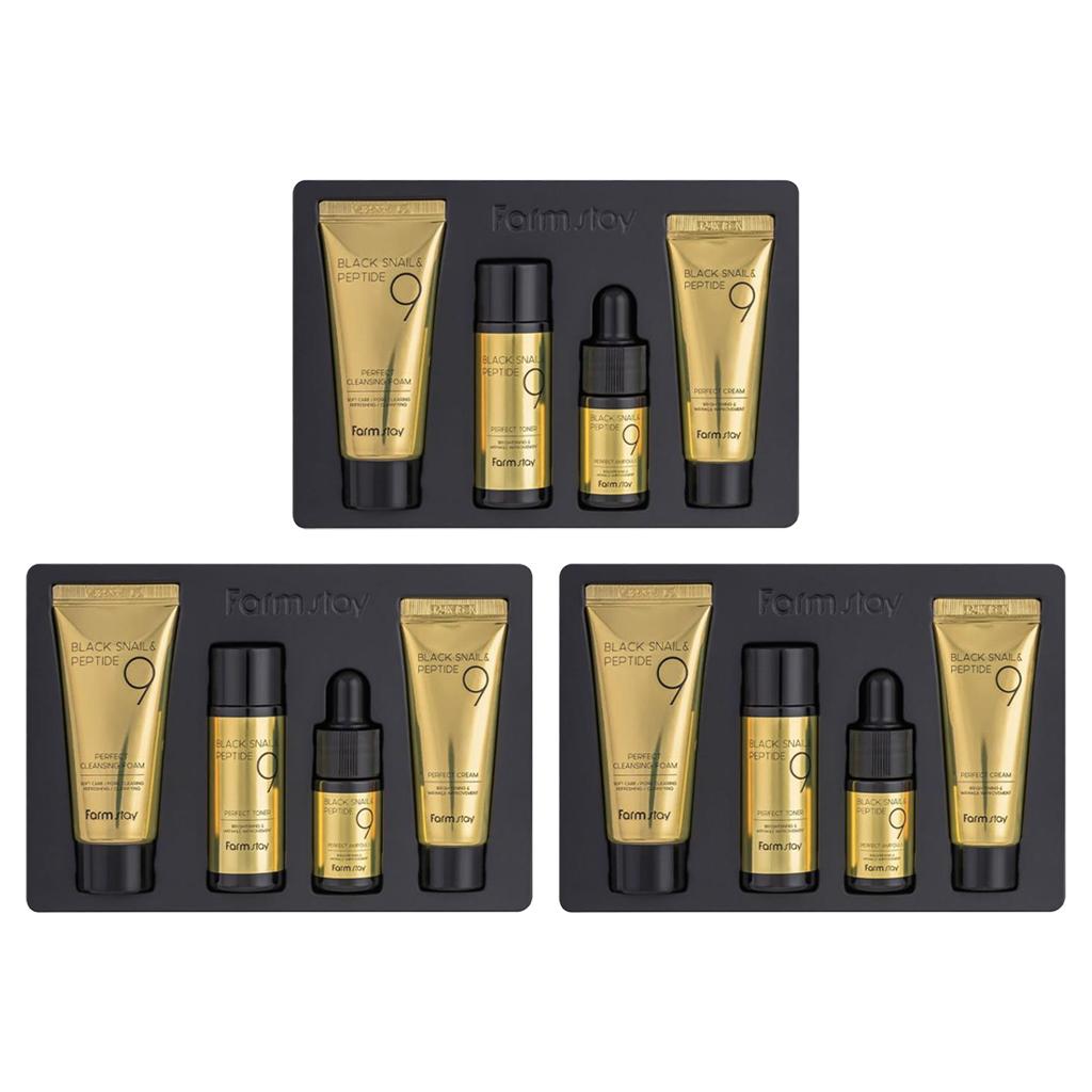 FARM STAY Black Snail & Peptide9 Perfektes 4-Schritte Mini-Kit Edition (Toner+Ampulle+Creme+Reiniger)