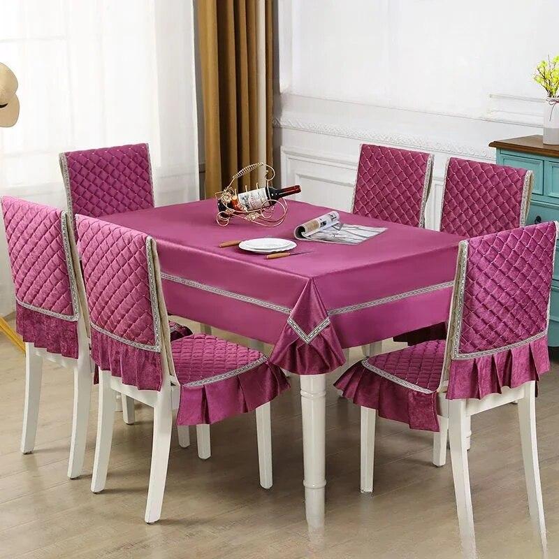 Einfarbiger Spitzen-Stuhlbezug im europäischen Stil, Esstisch- und Hockerbezug, Haushalts-Esstischdecke, Stuhlrückenlehne-Tuch