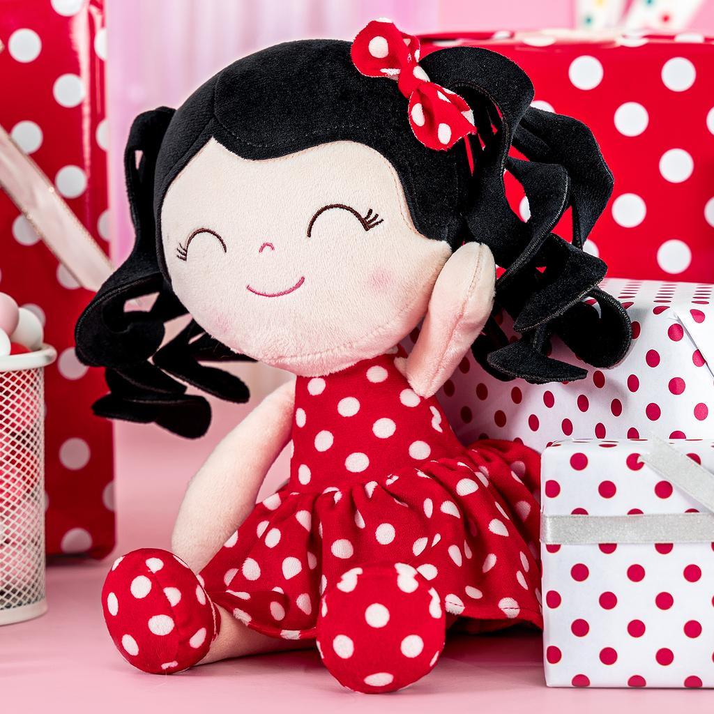 Baby Dolls PlushToy Curly Hair Doll New Design Polka Dots Toys 30cm Red