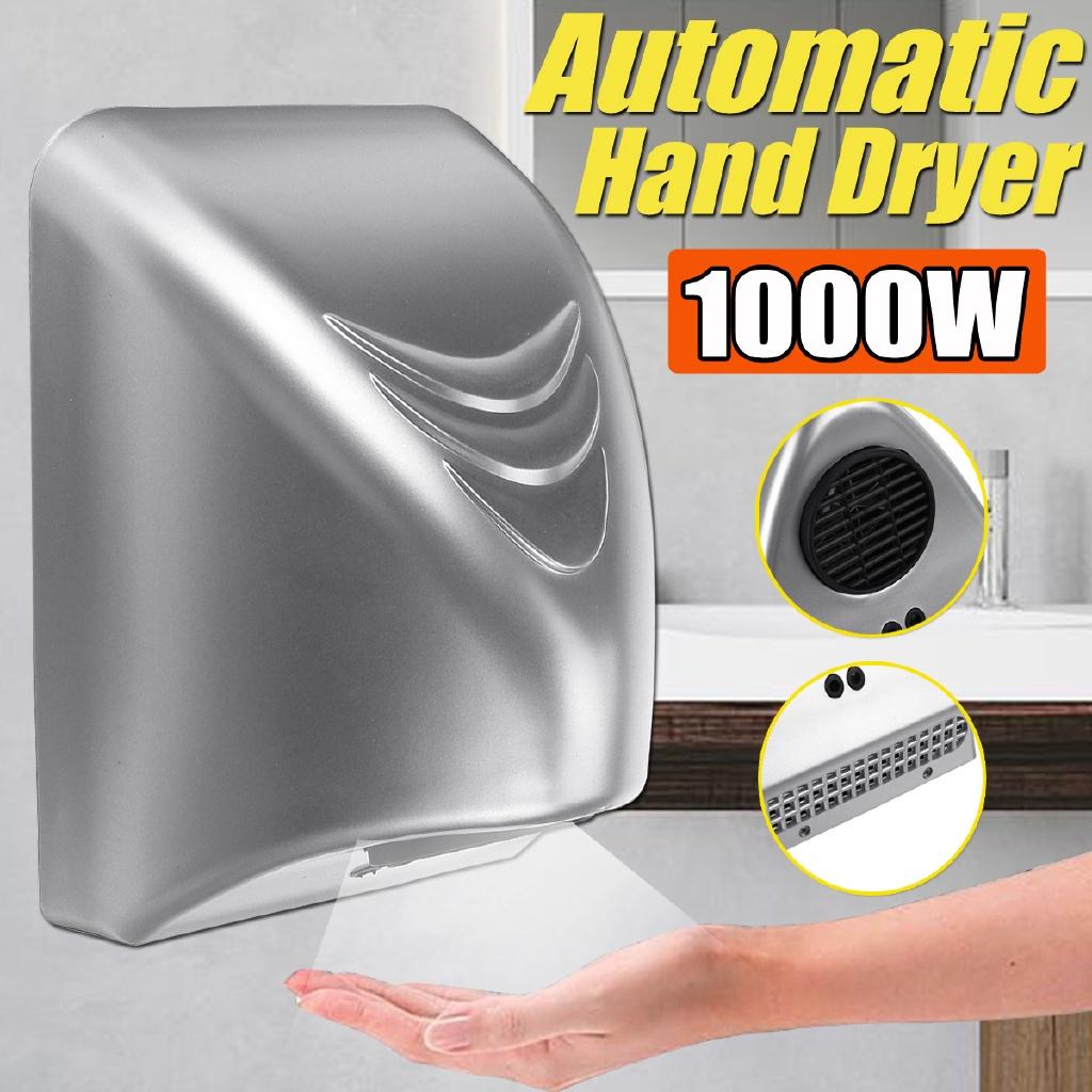 1000W Powerful Hand Dryer Hotel Commercial Bathroom Winding Hand Dryer Electric Automatic Induction Hands Drying Device Silver Grey