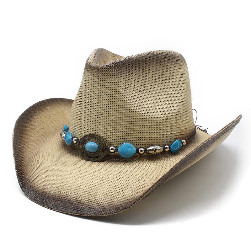 Western Cowboy Style Straw Hat Women'S Summer Big Eaves Outdoor Mountaineering Sun Hat Ethnic Style Knight Hat Men'S Sunscreen Hat
