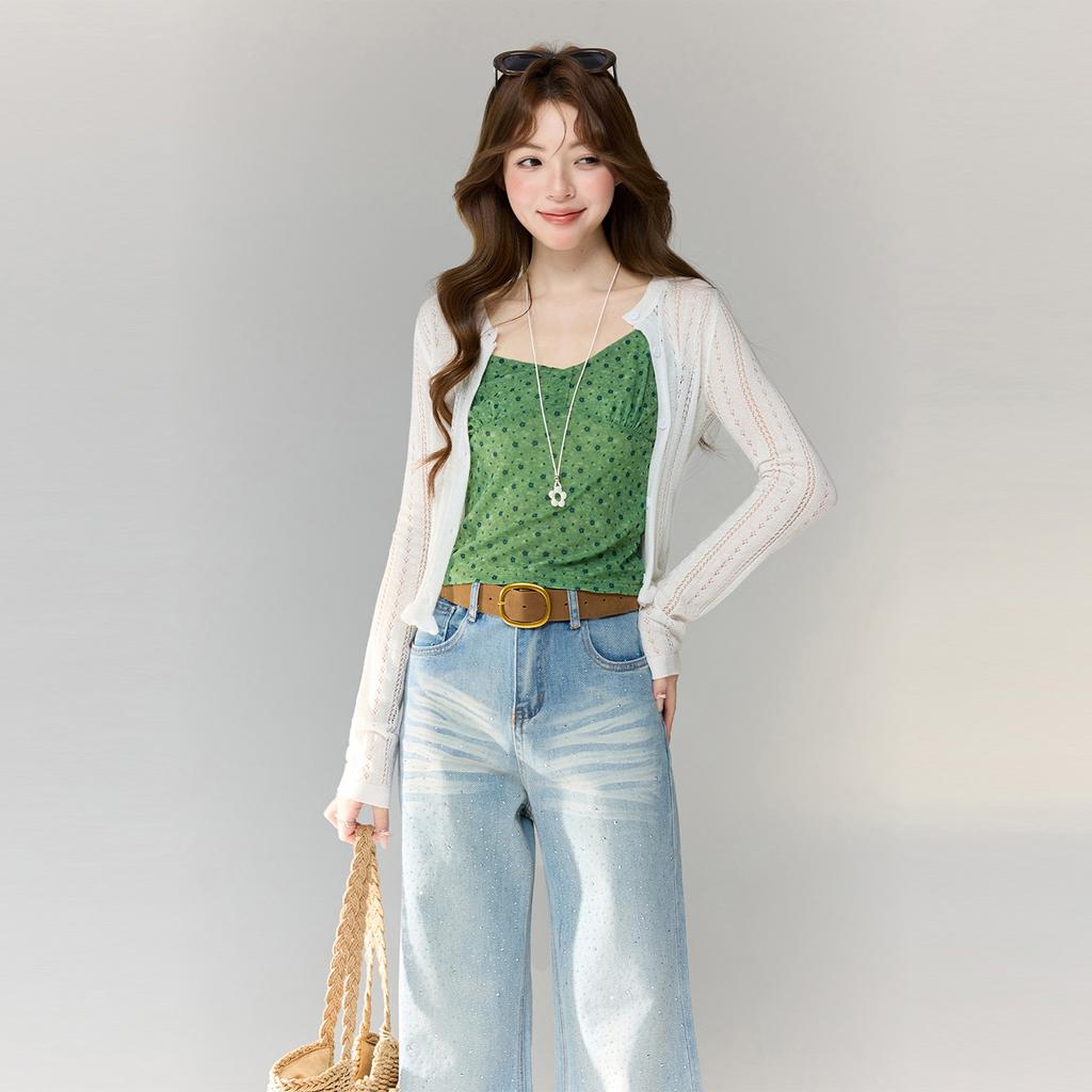 Korean version of floral BM style sexy V-neck sling vest for women's summer babes with slim-fitting short top