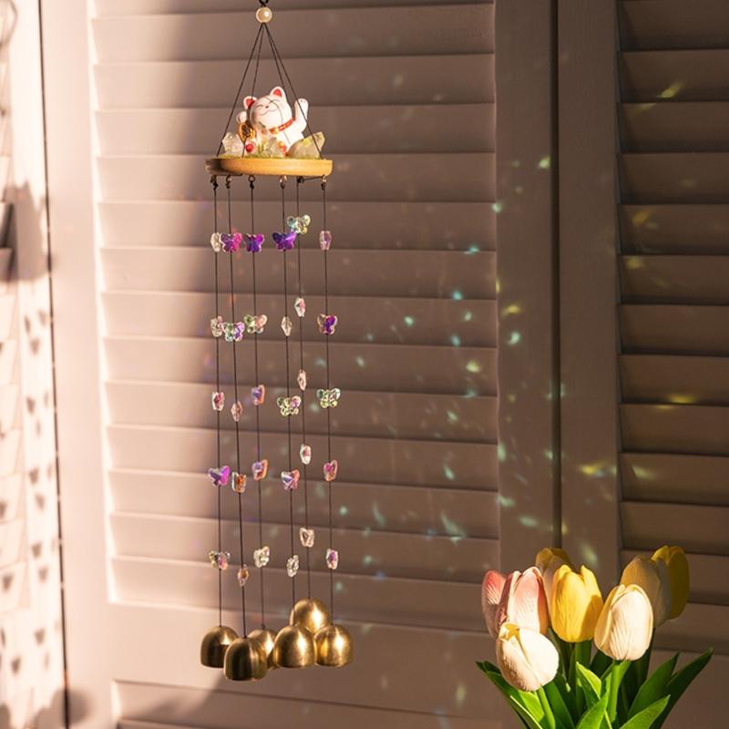 Artistic Copper Bells Fortune Cats Windchimes Hanging Suncatchers For Home Garden Decoration Creates Soothing Sound