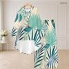 Women Plus Size Round Neck Long Sleeve Printed High Low Top Wide Leg Pants Two Piece Set