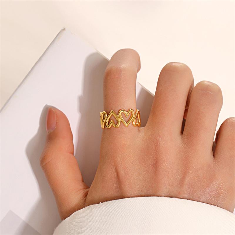 Hollowed-Out Love Heart Stainless Steel Ring For Women Girls Aesthetic Exquisite Open Finger Ring Fashion Romantic Jewelry Trend