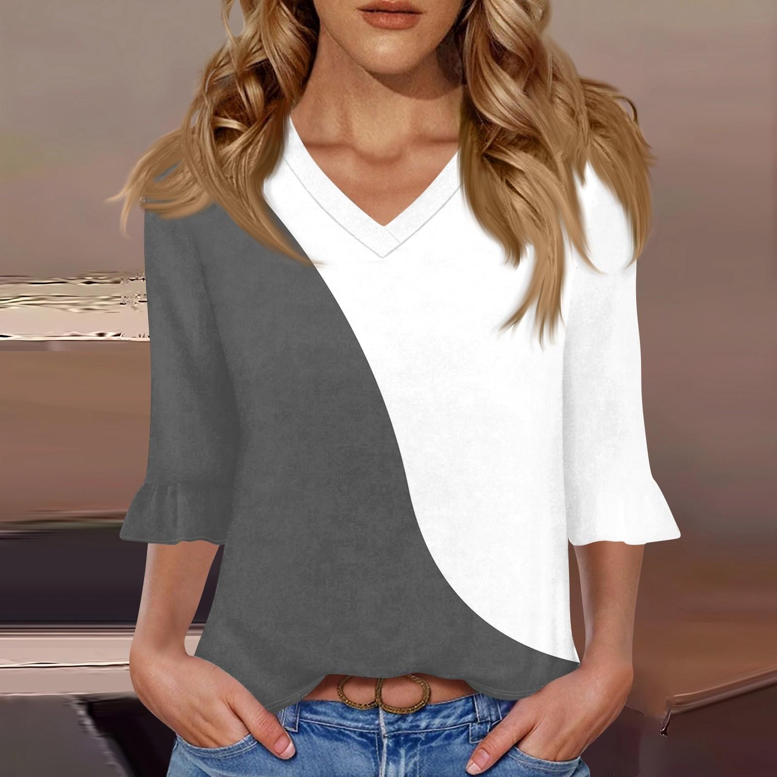 

Women s Casual 3/4 Sleeve Top Summer V-neck Puffy Sleeve T-shirt Top XXL