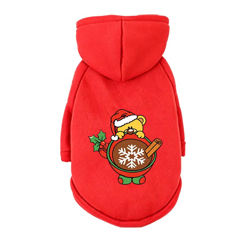 Christmas Cartoon Print Dog Hoodie Soft Warm Pet Sweatshirt X‑mas Holiday Festive Outfit Costume For Puppy French Bulldog