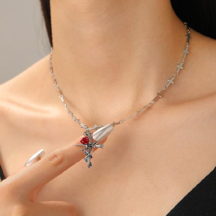 Versatile Crucifix Pendant Chain Rose Detailing Adjustable Necklace for Everyday Outfits Religious Accessory Jewelry