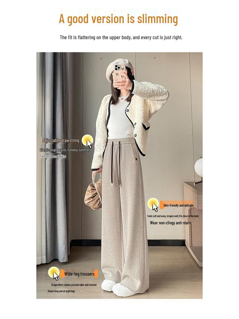 Cream-Colored Wide-Leg Cashmere Wool Sweatpants - 2026 Slim Fit Style for Autumn/Winter