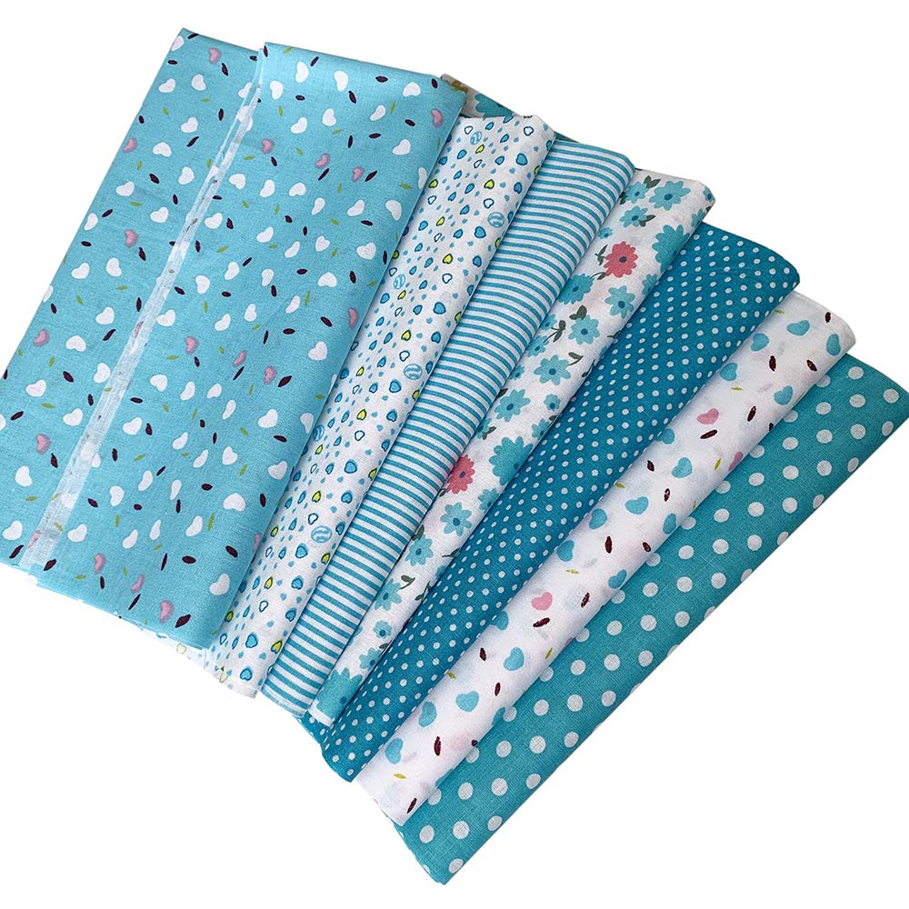 Floral Fabric Set Cotton Floral Patchwork DIY Craft Supplies 7-Piece (50x50cm, Blend) - Fabric, Scraps, Fabric, (Light Blue)