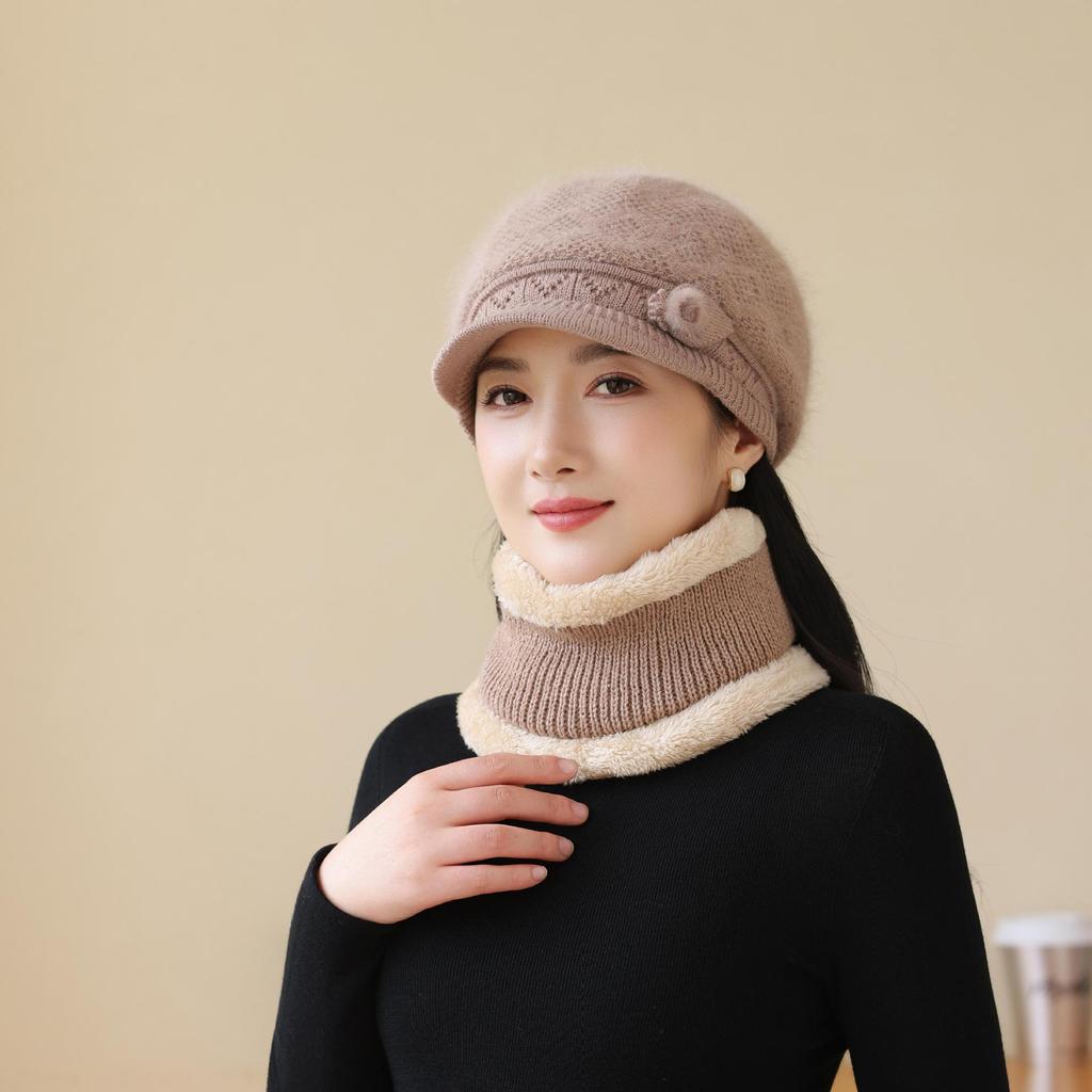 Rabbit Fur Knitted Woolen Hat Winter Middle Aged and Elderly Women's Winter Elderly Warm Mother's Basin Hat