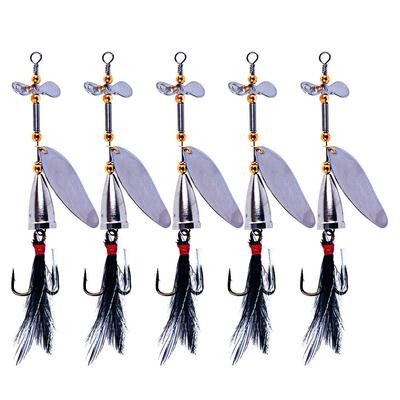 5Pcs Fishing Lure Spinner Baits 9.9g 9.5cm Spoon Lures Metal Fishing Bait Hard Bait With Feather Spinnerbait Tackle