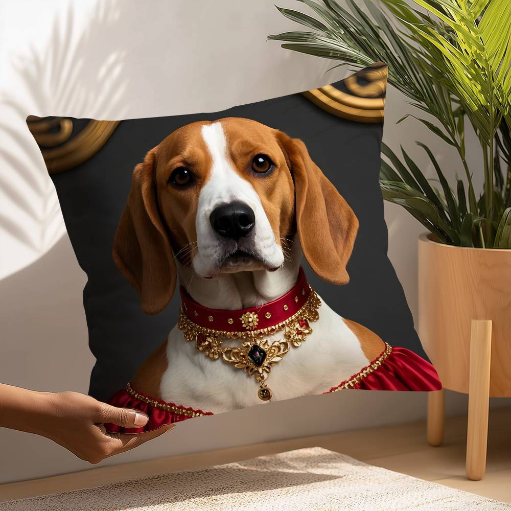 Renaissance Royal Beagle Dog Pillow Case Square Double‑Sided Print Cushion Case For Sofa Home Bedchamber Decor Gift