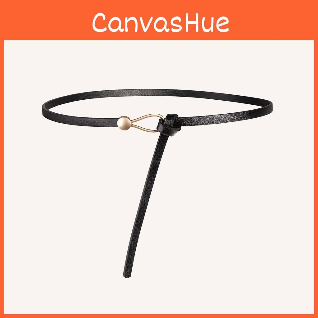 Pu Thin Waist Belt With Metal Buckle For Casual Dress And Retro Style