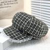 New Plaid Spring and Summer Plaid Japanese Designer Joint Plaid Lace Edge Beret Octagonal Hat Sweet Painting