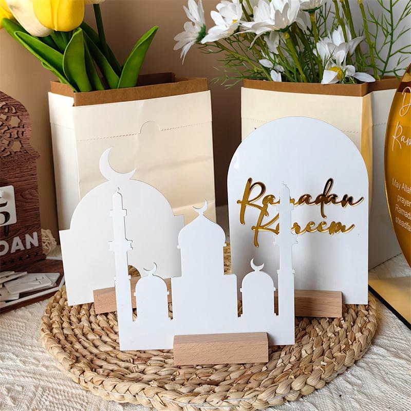 3pcs/set Ramadan Decorations For Table Sign Eid Mubarak Party Decor Ramadan Kareem Wooden Ornaments for Eid Islamic Decoration