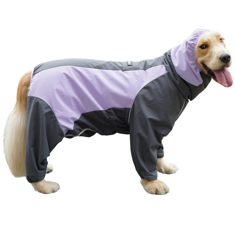 Full-Body 4-Leg Pet Raincoat Large Dogs Waterproof Reflective Breathable With Hood Purple Sky Blue