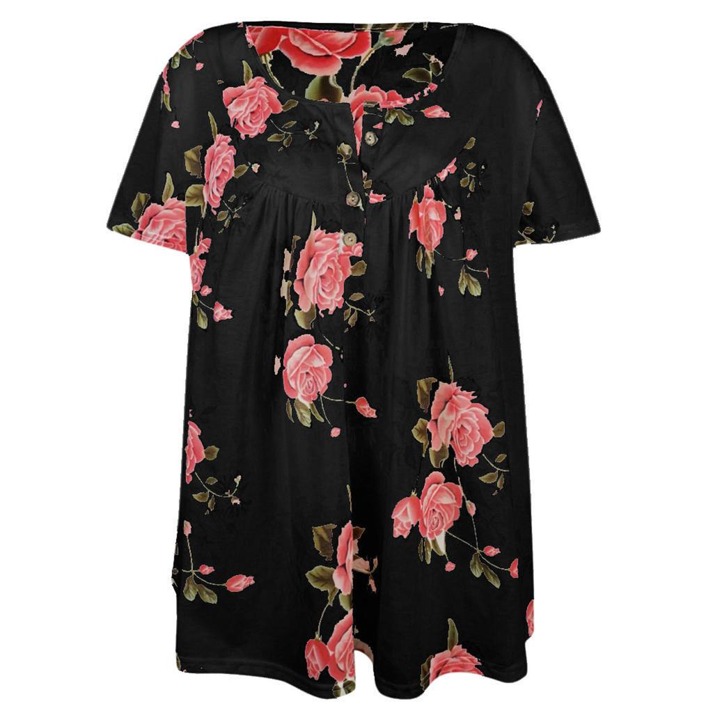 Women Plus Size Fashion Printing Short Sleeves  T-Shirt Blouse Tops