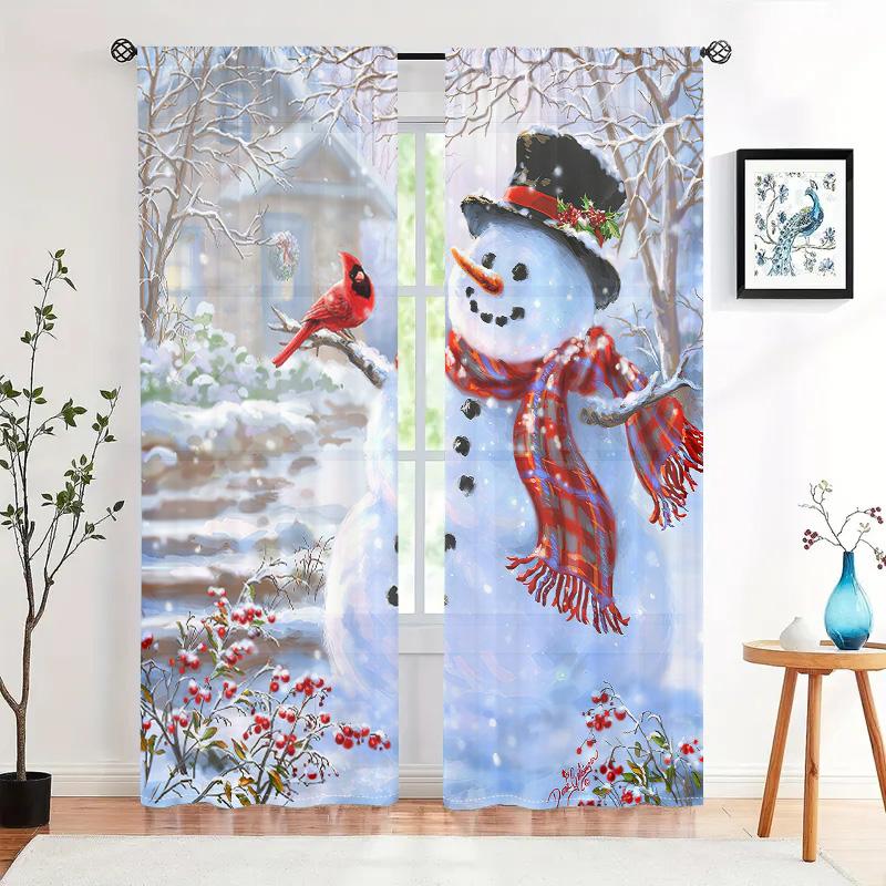 2 Pieces, Christmas Snowman Snow Landscape Curtains -30% Blackout - Suitable for Living Room, Bedroom, Kitchen, Home Decoration