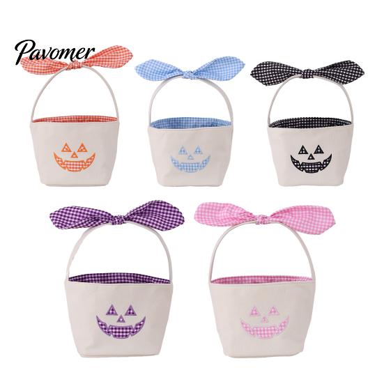 DIY Mal-Korb für Halloween-Party Kürbis-Süßigkeitenkorb, Großer Trick-or-Treat-Eimer mit Schleife Wiederverwendbare Tragetaschen Kinder Griff, Kinder Tragetasche Deko