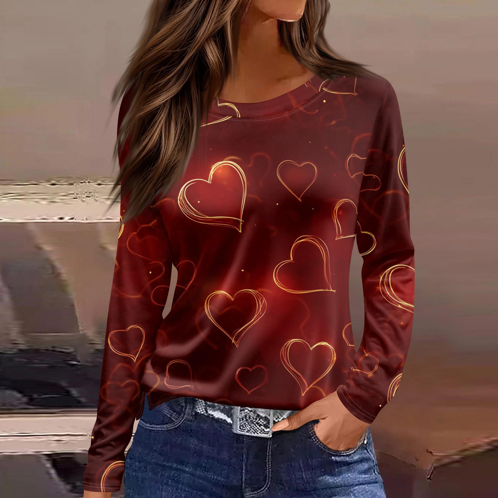 

Женская модная повседневная свободная футболка с разрезом и круглым вырезом с длинным рукавом с принтом, женский топ S винный