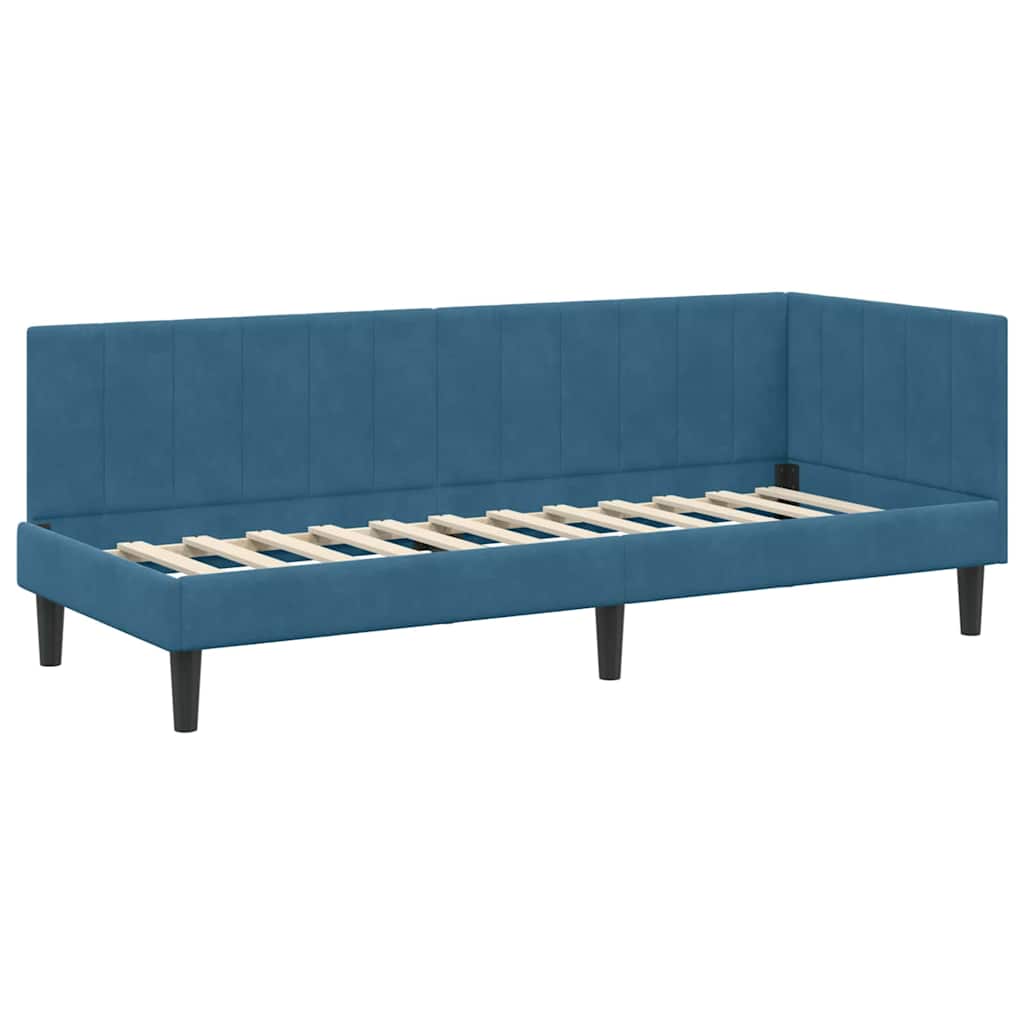 L Shaped Bed Frame with Headboard Blue 80 Cm X 200 Cm Velvet