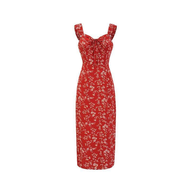 Coffee Break French Red Floral Suspender Dress Children's Summer 2026 New Seaside Vacation Beach Dress