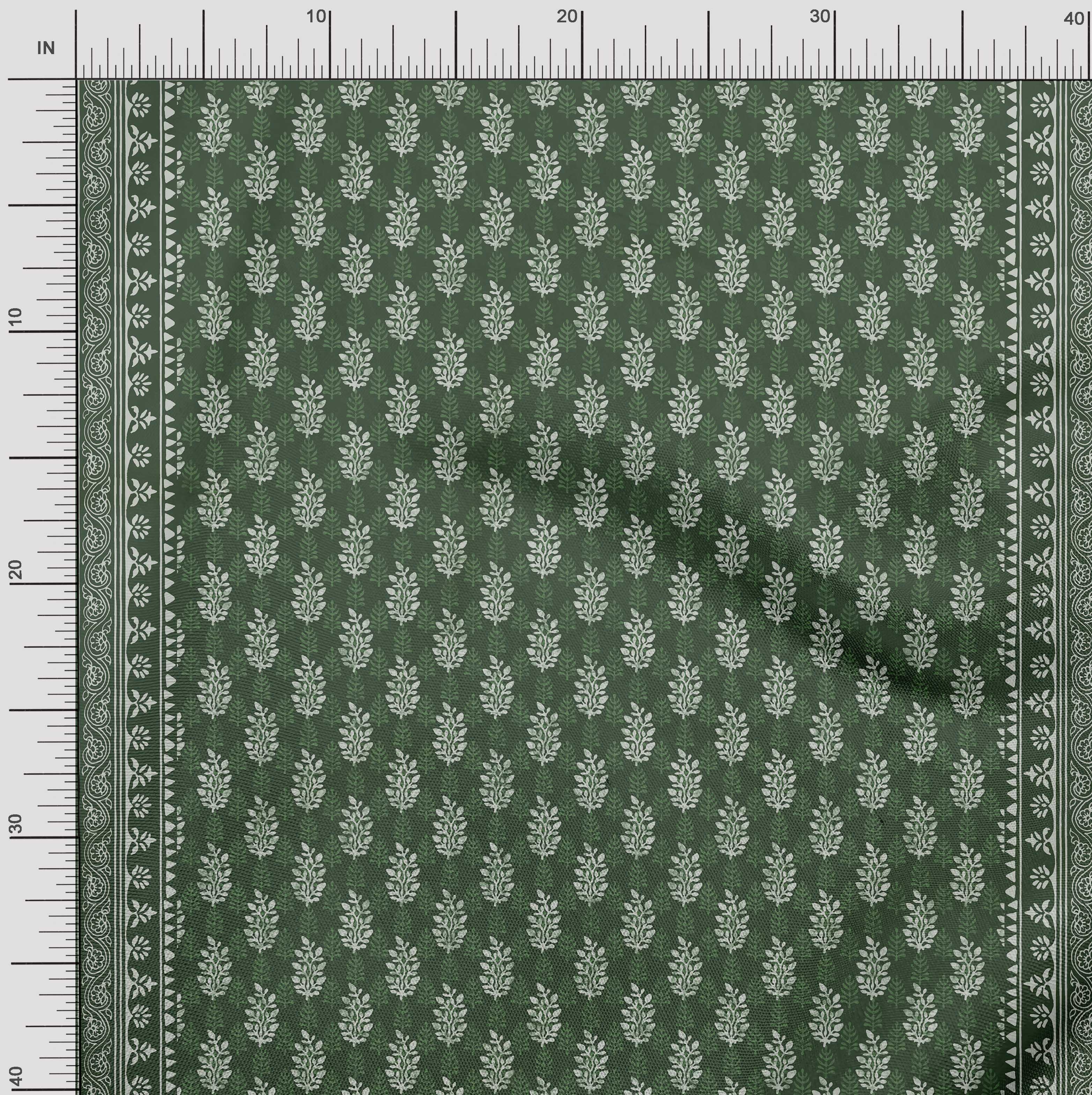 

Soimoi Тканина для рукоділля з японським креповим атласом і листям з принтом на метри 42 дюйми 42 Inch Wide - Poly Crepe зелений