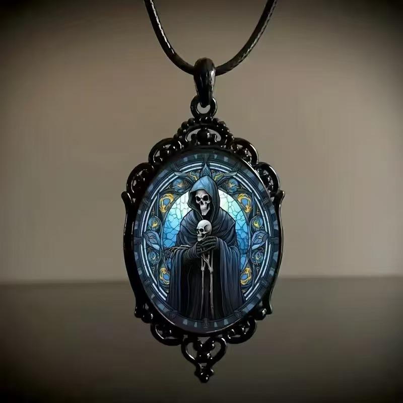 Vintage Oval Glass Alloy Pendant Necklace Jewelry