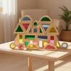 24 Pieces Translucent Rubberwood Construction Blocks with Acrylic Panels Solid