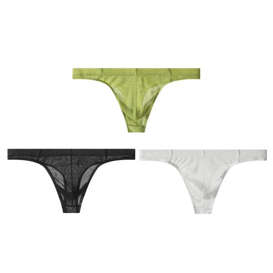 3Pcs Men Sheer Mesh Thongs Breathable Low Waist Sexy Underpants Solid Color Tight Fitting Thong Briefs for Daily Wear