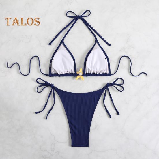 Women's Bikini Set Halter String Side Tie Two-Piece Swimsuit with Starfish Decor Sexy Triangle Bathing Suits for Beach Vacation Hot Spring Pool